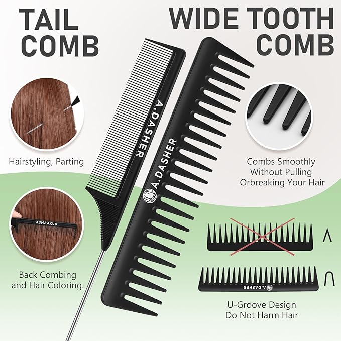 4Pcs Paddle Hair Brush Set, Detangler Brush and comb Afro 3/4abc Texture - Detangling Hairbrush for Wet Dry Long Thick Thin Natural Curly Hair(Black)