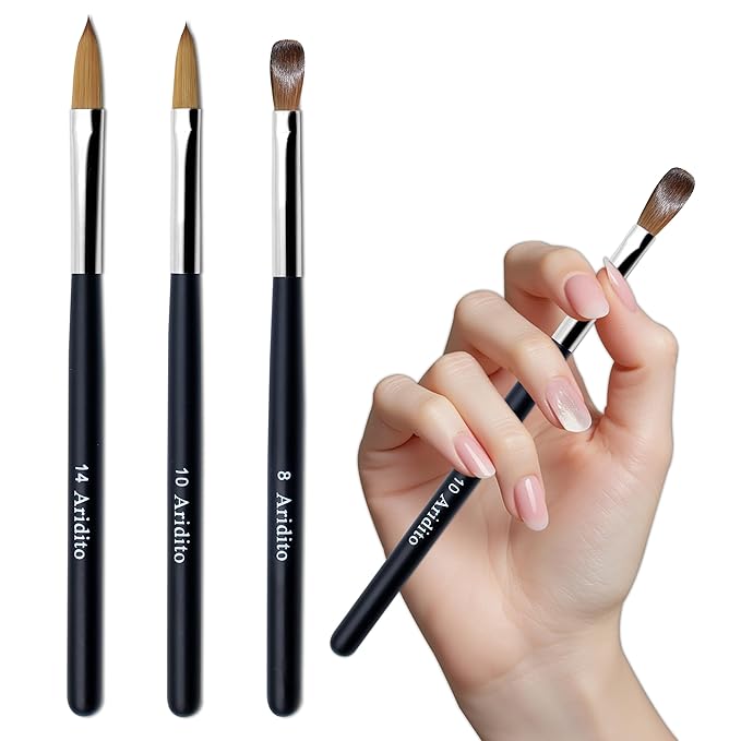3pcs Acrylic Nail Brush Set | Black Professional-Grade Brushes For Powder, Extensions & Nail Art | Salon & Home Use For Beginner And Professional (Size 8/10/14)
