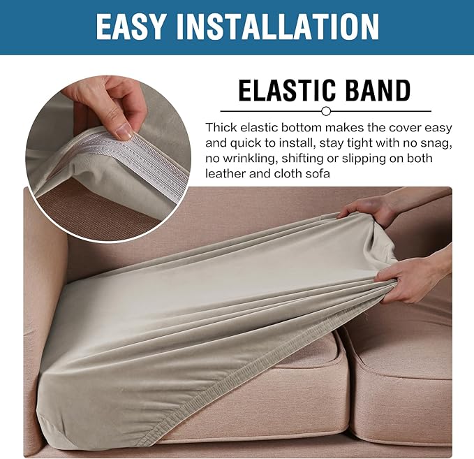H.VERSAILTEX Velvet Stretch Couch Cushion Cover Plush Cushion Slipcover for Chair Cushion Furniture Protector Seat Cushion Sofa Cover (1 Piece Armchair Cushion Covers, Oatmeal)