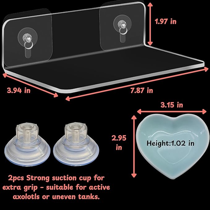 Axolotl Hammock Ledge for Aquarium and Feeding Dish, Axolotl Hammock with Ceramic Tray Feeder Bowl, Axolotls Accessories for Tank, Bearded Dragon Tank Accessories (Blue, 7.8x3.9in)