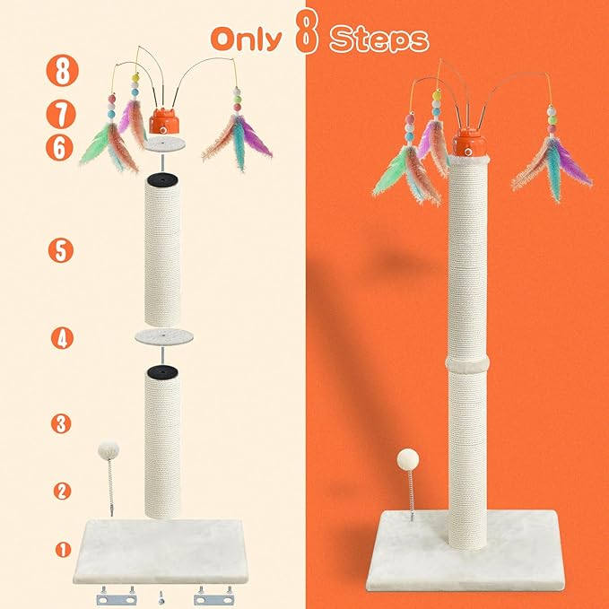 Cat Scratching Post，42.5" Tall Heavy Duty Cat Scratcher，Scratching Posts for Indoor Cats Adult with Interactive Cat Toys Automatic Teaser Wand and Rotating Hanging Balls