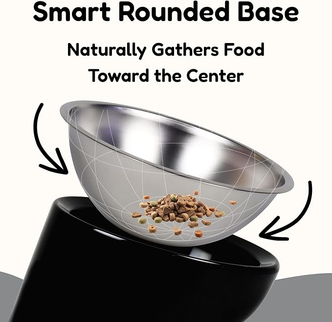 Tilted Dog Bowl for Flat-Faced & Senior Dogs, 15° Slanted Stainless Steel Dog Food Bowl, Elevated Pet Feeder for Small & Medium Dogs, Comfortable Eating Design (Black, M (420 ML / 1.5 Cups))
