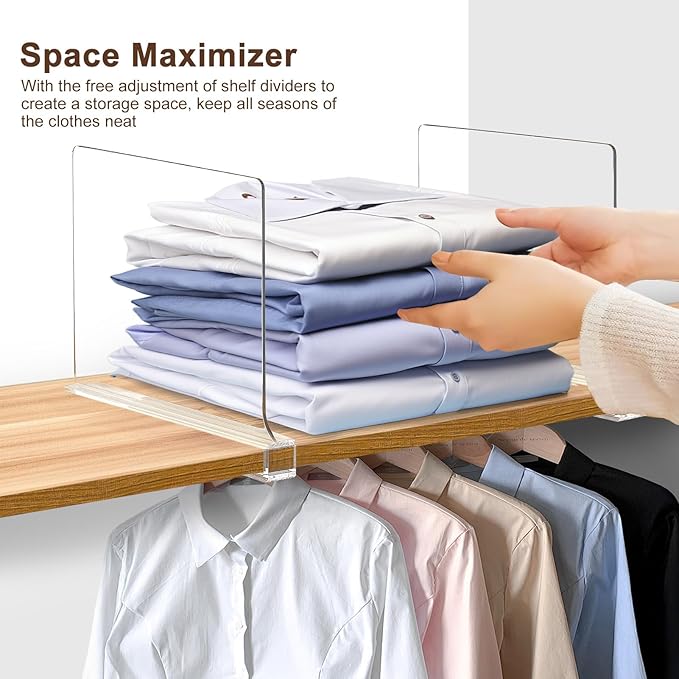 8 Pack Shelf Dividers, Adjustable Shelf Dividers for Closet Organization with Non-Slip Design, Clear Acrylic Shelf Dividers for Clothes, Handbags, Purses, Towels, Bookshelf in Home Organization