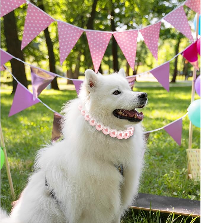 KUDES Chunky Pearl Dog Necklace (Beads 20mm),Elegant Classic Super Big Pearl Collar Necklace Accessories for Medium Large Dogs Occasions and Gatherings (Pink, L(Neck Girth17''-18.5''))