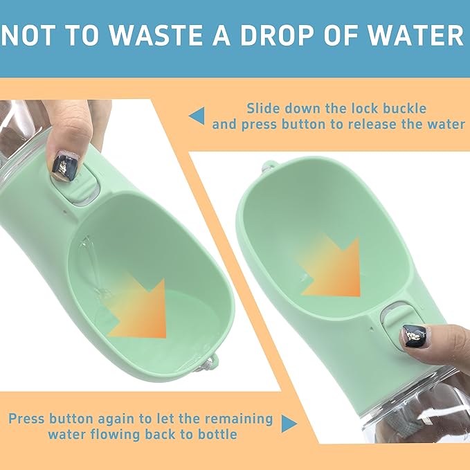 Portable Dog Water Bottle with Bowl, Leak Proof, Convenient for Walking, Hiking and Camping (Green, 19oz)