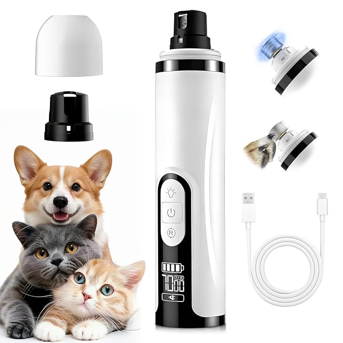Upgraded 2026 3-Speed Dog Nail Grinder,Ultra-Quiet Rechargeable USB Trimmer with LED Lights & Battery Display –Painless Grooming for Dogs &Cats with Thick Nails &Sensitive Paws for Small to Large Pets