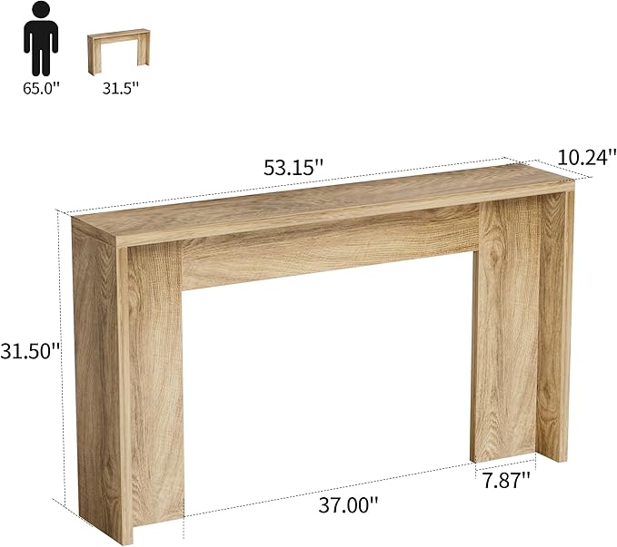 JUSTOGO Farmhouse Entryway Console Table, 53 inch Narrow Sofa Table Behind The Couch, Wood Living Room Furniture for Accent, Entrance, Hallway, Foyer (Natural)