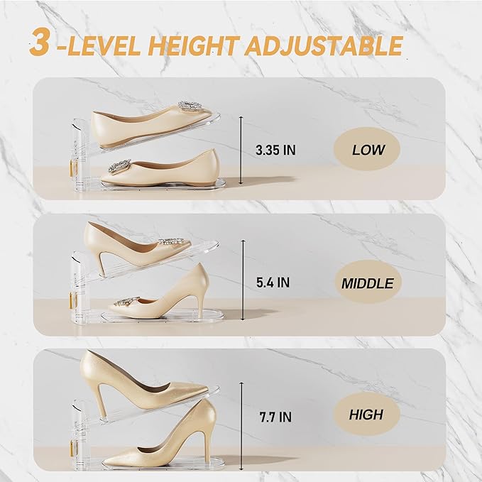 Shoe Slots Organizer for Closet, Shoe Stacker Organizer Double Layer Stack Shoe Rack, Shoe Display Shelf 50% Space Saver Storage Holder for Closet, 12PACK