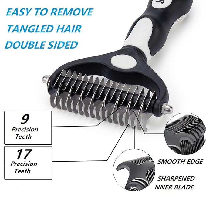 4PCS Self Cleaning Slicker Brush, Pet Grooming Rake, Bath Brush & Massage Brush for Short/Long Haired Dogs, Cats & Horses, Pet Grooming Deshedding Tools - Pet Supplies (White Black)