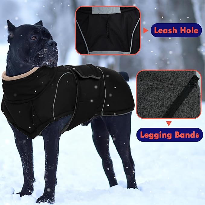Black Dog Coat Soft Pet Sweater for Cold Weather Waterproof Dogs Jacket with Fleece Lined Warm Pet Winter Coat with Leash Hole Thick Dog Clothes Windproof Puffer Coats for Small Dogs