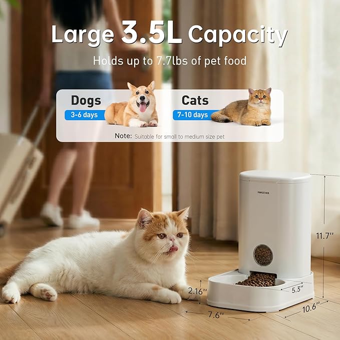 PAWGETHER® Gravity Cat Feeder, Self-Dispensing Dog Food Dispenser, Pet Food Station 1 Gallon/3.5L Capacity Automatic Pet Feeder Cat & Dog Food Bowl, Easy to Fill