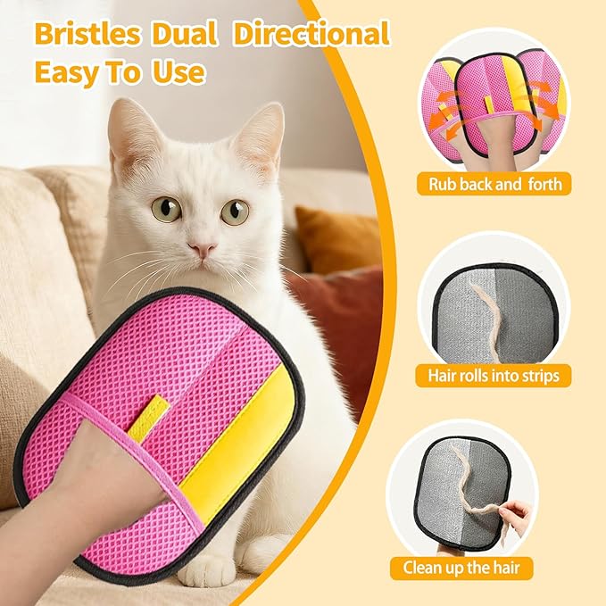 Pet Hair Removal Glove - Reusable Magic Brush Glove for Dog & Cat Hair Removal on Furniture, Car Seats, Clothes & Bedding (Pink)