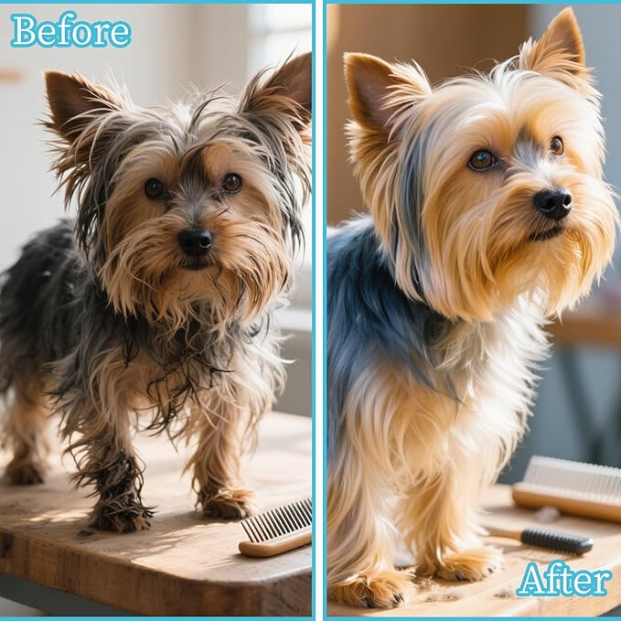 Comma-Shaped Small Dog Brush and Cleaning Comb, Fit for Yorkie, Shih Tzu, Maltese Maltipoo Pomeranian - Gentle Soft Bristles for Effortless Pet Hair Removal, Puppy Essentials (Crystal Blue)