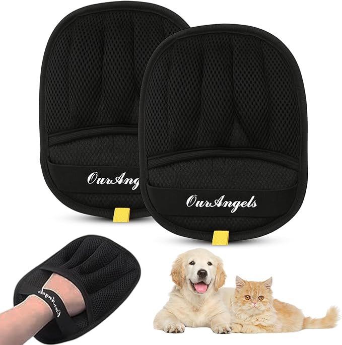 Pack of 2 Electrostatic Pet Hair Removal Gloves – 5 Finger Reusable Grooming Gloves for Dogs and Cats – Gentle Fur Remover for Furniture, Sofa, Car and Clothes