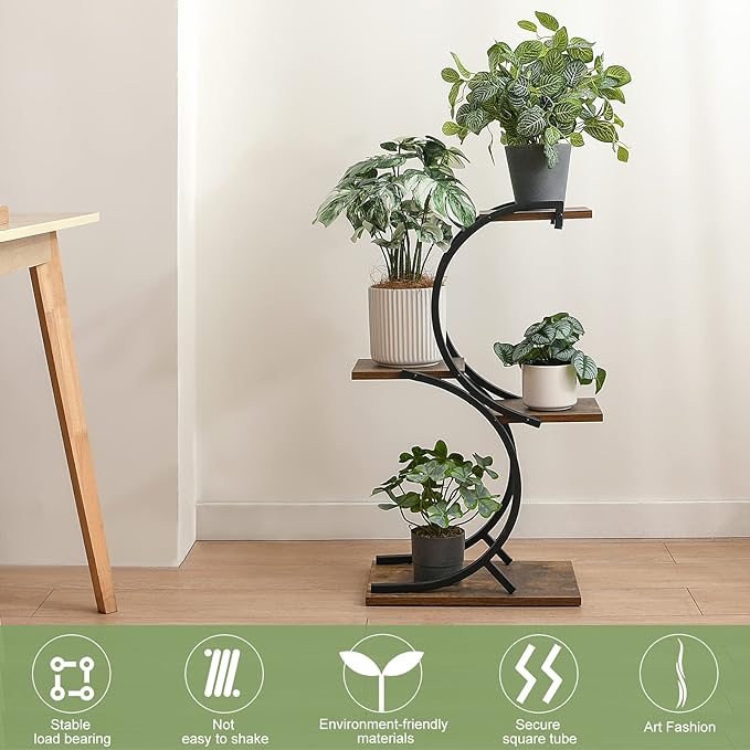 CHPHI 4 Tier Plant Stand Indoor, Space-Saving Planter Shelves Flower Pot, Tiered Wrought Metal Flower Shelf Plants Holder Display Rack, Flower Pot Holder Shelf for Living Room, Patio, Balcony