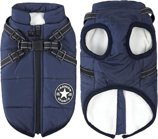 Aiboria Dog Jackets for Winter Windproof Waterproof 2 in 1 Outfit Cold Weather Coat Dog Vest Harness Puppy Winter Warm Jacket Small Blue M