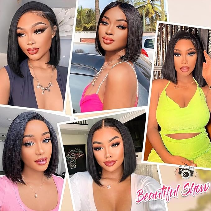 Selina Brazilian Virgin Hair 4 Bundles Human Hair 8 8 8 8 Inch With Lace Closure Human Hair 10 Inch Hair Extensions For Women Natural Black Color (8" 8“ 8” 8“ with 10" Closure)