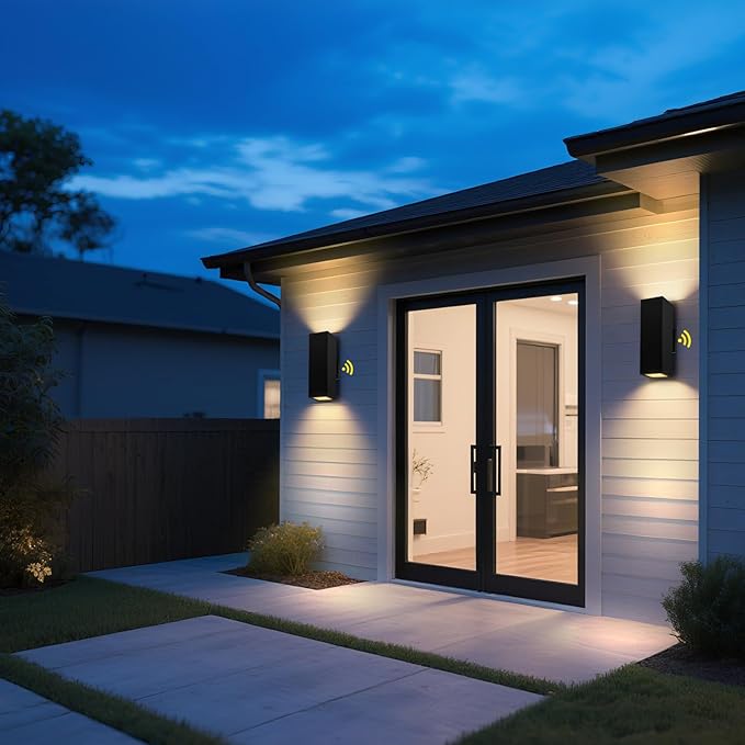 Outdoor Light Fixture Dusk to Dawn 2 Pack, Matte Black Modern Porch Light IP65, 3000K LED Bulbs Exterior Lighting Fixtures Outdoor Wall Lights for House, Garage Front Door