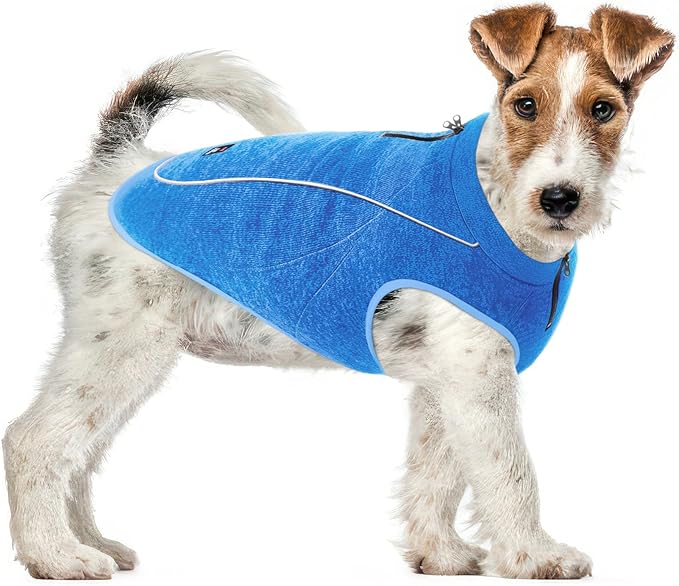 Insulated Fleece Sweater for Dogs | Lightweight Warm Dog Vest | Zipper Port for Harness | Cold Weather Winter Jacket | Rain Snow Repellant Coat | Adjustable for Small Medium Large Male Dogs (Blue/XS)