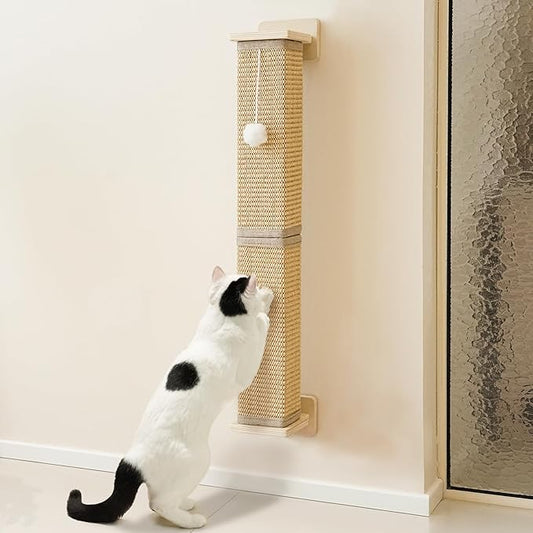 PETKARAY Wall Mounted Cat Scratcher, 30" Large Sisal Cat Scratcher for Wall, Square Sisal Cat Scratching Post with Toy Ball