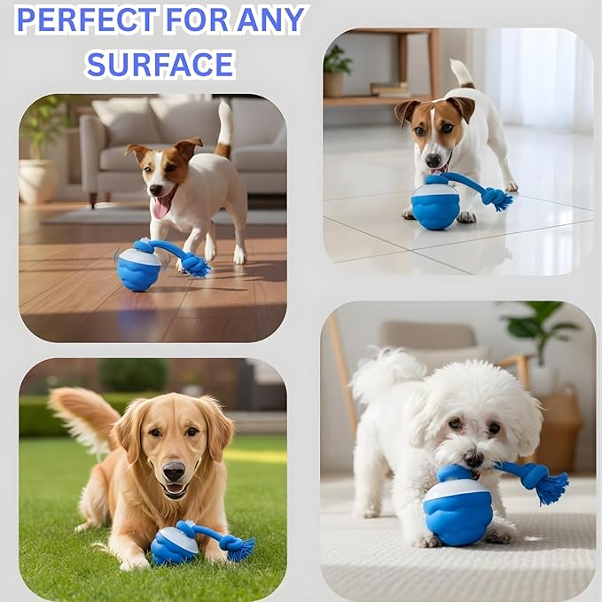 2026 New Interactive Dog Ball [Upgraded Version] - Smart Automatic Rolling Toy with Chew Rope & Sound for Small to Medium Dogs, USB Rechargeable, Durable Dog Stimulation Toy to Keep Them Busy