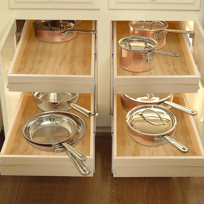 Pull Out Cabinet Organizer, 23''W×21''D×16''H Soft Close Slide Out Wood Drawer Shelves Storage for Kitchen, 2-Tier, Finished, Heavy-Duty, Bottom Assembly