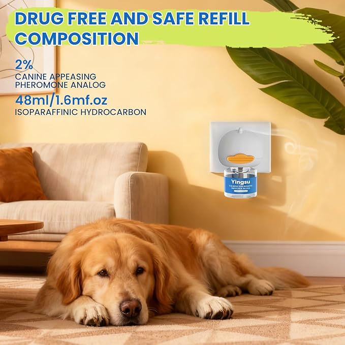 Dog Calming Diffuser, 8 in 1 Puppy Pheromones Calming Diffuser, Relaxing Pheromone for Dogs Relief Stress Anxiety Reduce Aggression Barking, Help Train Dog to Pee, 2 Diffuser 6 Refill(48ml)