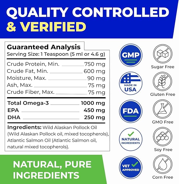 PAWFECTCHEW Fish Oil for Dogs - Natural Omega-3 - Skin & Coat Support - Liquid Food Supplement for Pets - Natural EPA + DHA Fatty Acids for Joints, Immune & Heart Health 16oz