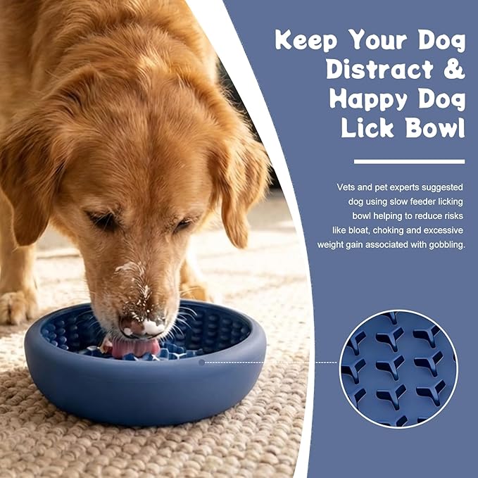 Dog Lick Bowl, Anxiety Relief Slow Feeder Lick Mat for Dogs, Non-Slip Freeze Licking Bowls Enrichment Puzzle Pet Feeding Treat Dispenser for Distraction, Silicone Lick Pads for All Dogs((Blue, Large)