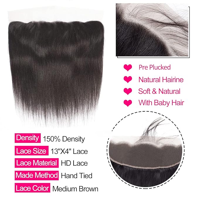 Selina Straight Lace Closure 13x4 Hd Lace Frontal Closure Brazilian Straight Human Hair Natural Black Hair Color 14 Inch