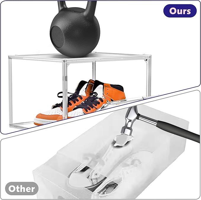 Clear Shoe Storage Boxes 6 Pack, Size 13 Acrylic Shoe Box Stackable Large Sneakers Display Case with Magnetic Door Hat Collectibles Handbag Purse Organizer for Closet