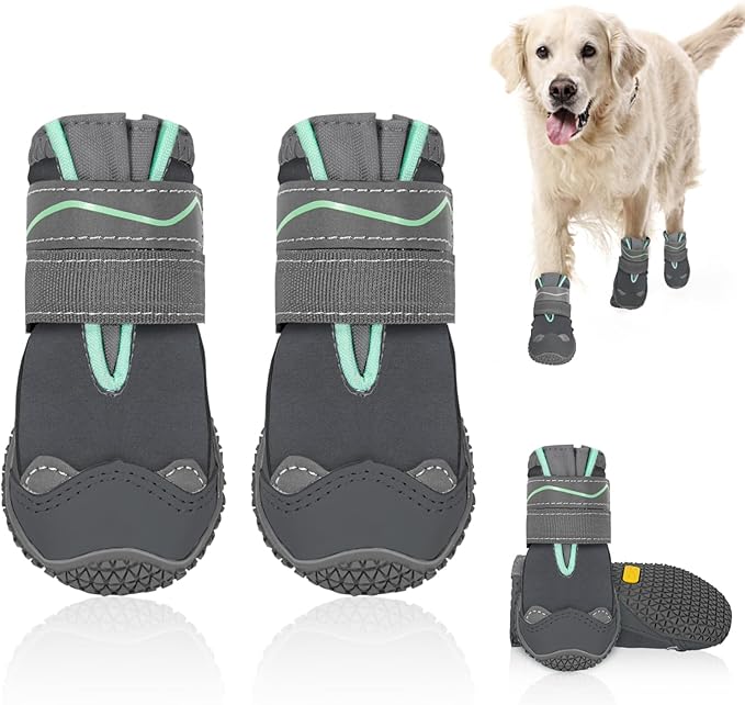 SlowTon Dog Shoes for Large Small Medium Dogs - Waterproof Dog Boots for Summer Hot Pavement, Paw Protector for Outdoor Walking Winter Snow, Anti-Slip Rubber Dog Booties for Hardwood Floor (Grey, 5)