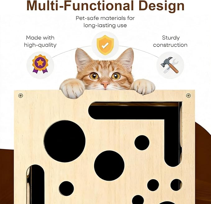 Cat Nail File Scratch Enrichment Box,Advanced Cat Scratch Puzzle Enrichment Maze Box, Nail File Stress Free Cat Scratcher for Indoor Cats,with Sandpaper and 3 Bell Balls