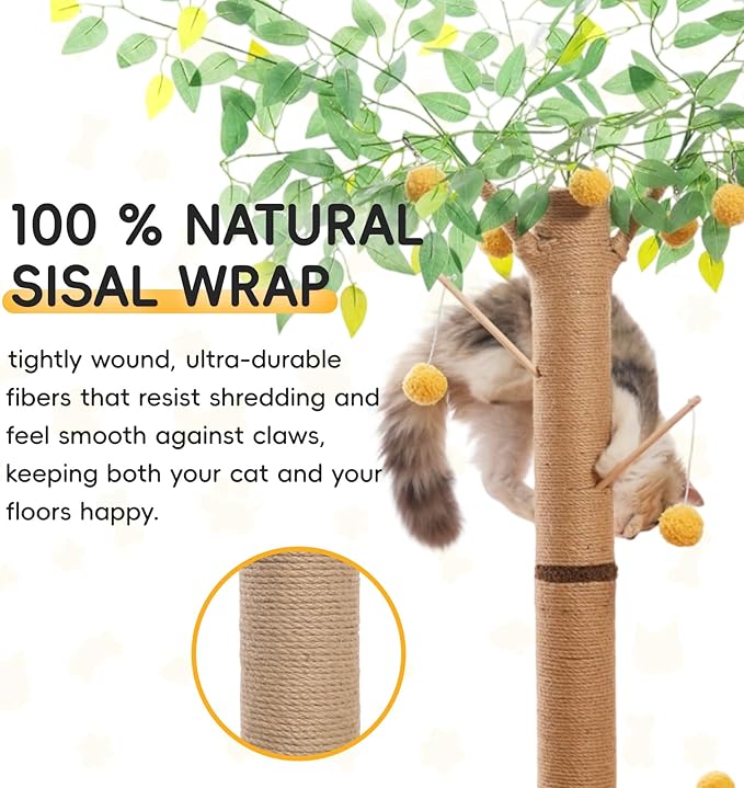 Tall Cat Scratching Post 45 Inch – Heavy Duty Sisal Cat Scratcher for Large Indoor Cats, Stable Base with Hanging Toys & Self Grooming Brush