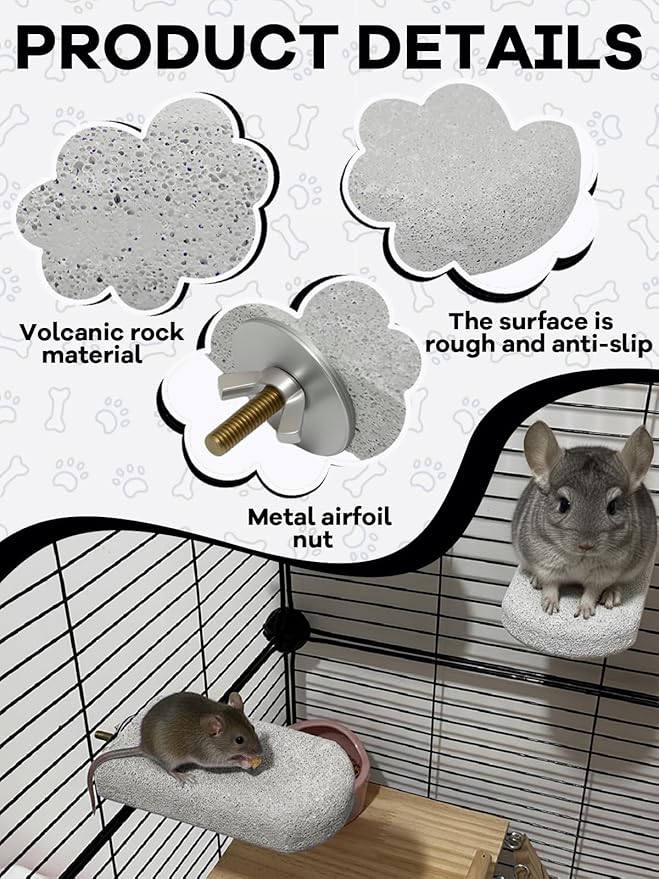 Chinchilla Lava Ledges Rat Climbing Platform 2 Pack Pumice Ledge Shelf Pet Chewing Grinding Toys Small Animals Cage Accessories for Totoro Squirrel Guinea Pig Hamster Gray