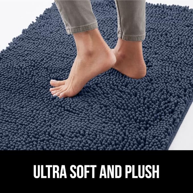 GORILLA GRIP SoakSTOPPER Dog Door Mat, 36x24 Machine Washable Rug Absorbent Doormat Captures Moisture Mud Dirt, Quick Dry Soft Chenille Entryway Rugs Indoor Entrance Mats for Dog Paws, Navy Blue