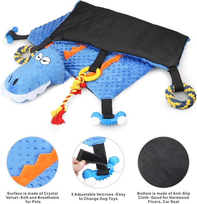 Idepet Dog Play Mat,Puppy Toy Mat with Chew Toys Multiple Dog Puzzle Interactive Toy Pet Playing Mat for Small Medium Dogs Cats,All-in-One (Crocodile)