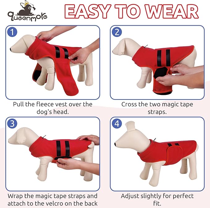 Queenmore Large Dog Sweater, Soft Fleece Vest Pullover Jacket With Leash Hole, Warm Winter Clothes for Cold Weather, Dachshund Sweater for Large Dogs Cats Boy or Girl (Red, L)