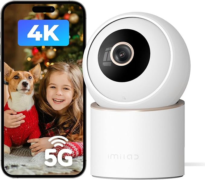 IMILAB C40 4K 8MP Indoor Security Camera, 360° Pan Tilt Pet/Baby/Kid Camera, Room Cam w/Human & Pet Tracking, Smoke Detection, Color Night Vision, 5G WiFi Plug-in Cam, Wall Mount, No Subscription
