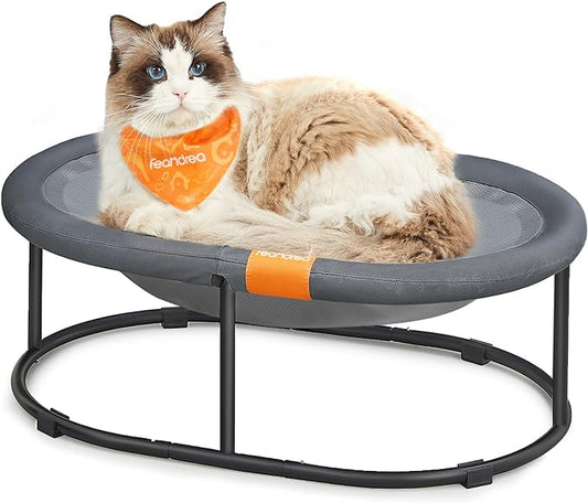 Feandrea Pet Bed, Cat Hammock, Elevated Cat Bed for Multiple Cats, with Removable Washable Mesh, for Pets up to 28 lb, Oval, Gray UPCB002G01