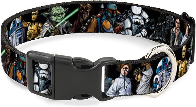 Star Wars Pet Collar, Dog Collar Plastic Buckle, Star Wars Classic Character Poses Black, 20 to 31 Inches 1.5 Inch Wide