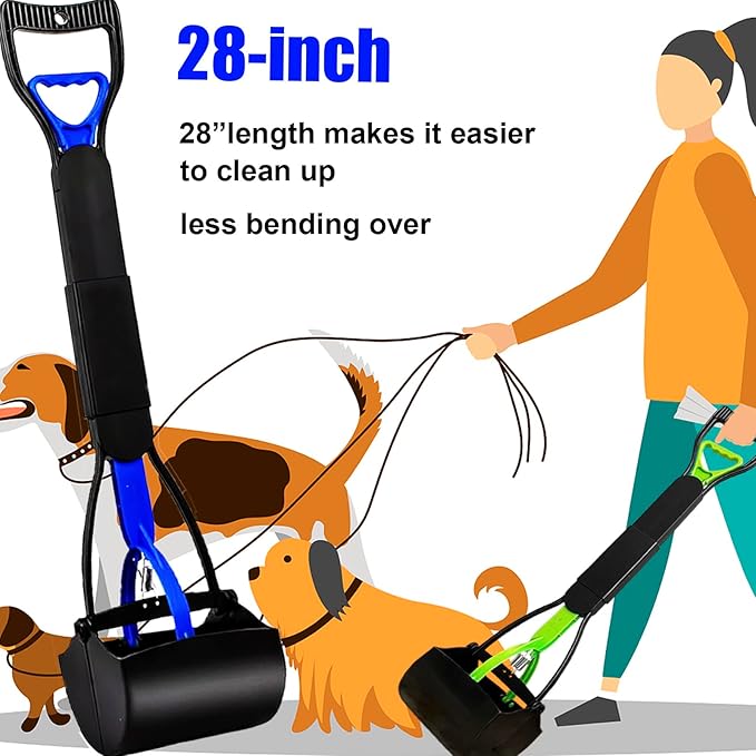 2-Pack Pooper Scooper for Large Small Dogs Heavy Duty, 28" Long Handle Poop Scoop for Yard, Grass, Gravel, Dog Poop Grabber with High Strength Material and Durable Spring