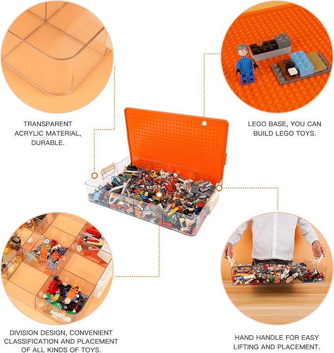 WANLIAN Storage Containers with Building Plate Lid, Stack-able Organizer Bin Chest, Brick Toy Storage Organizer with Handle, Bin Storage, Storage (Does not Include Bricks)