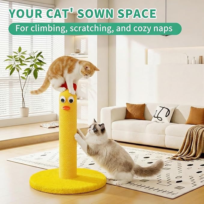 Cat Tree for Indoor Cats, 13" Small Cat Scratching Post, Yellow Chick Cat Tower for Kittens & Small Cats, Stable Compact Cat Tree for Apartments