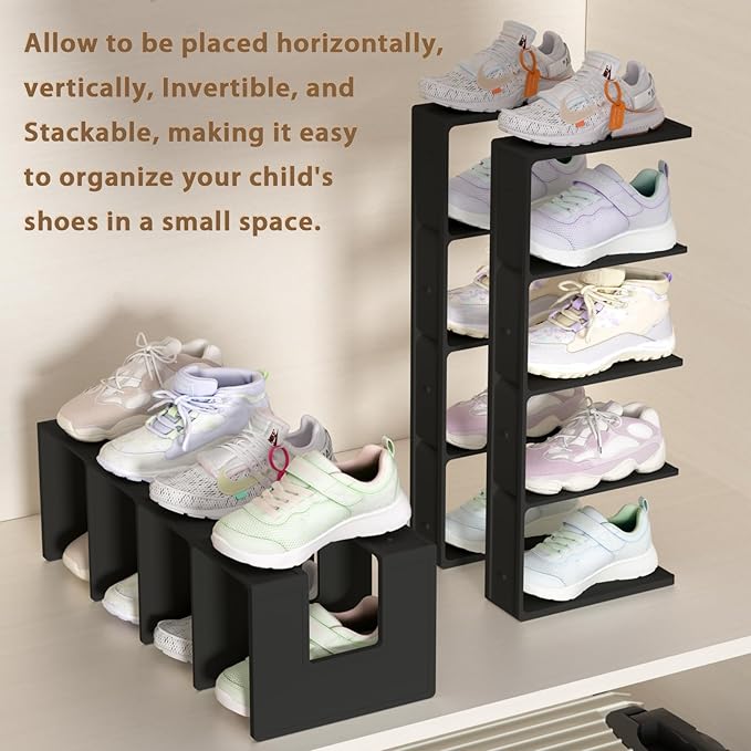 Kids Shoe Rack - 2 Pack Shoe Organizer for Toddlers & Children, Space-Saving Nursery Shoe Storage Shelf, Small Baby Shoes Display Rack for Closet/Entryway, for Desk File Book Organizer(Black)