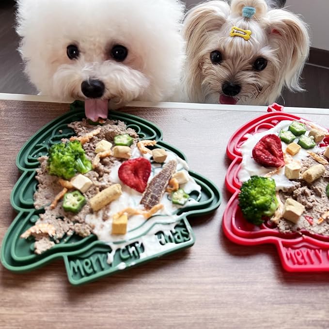 Lick Mat Slow Feeder 2PCS for Cats & Small Medium Dogs with Suction Cups,Freezer Safe,Fun Enrichment Toys for Anxiety Relief Boredom,Pets Bathing Grooming Training(Red+Green)