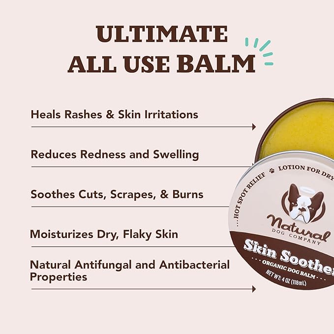 Natural Dog Company Skin Soother Balm for Dogs – 4 oz Tin All Natural Hot Spot & Rash Relief – Organic Itchy Skin Soothing Moisturizer for Dry, Red, Crusty Skin – Lick-Safe Dog Balm, Made in USA