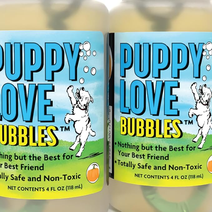 Atomic Bubbles: Puppy Love Bubbles: Pumpkin Scented 2 Pack - 4oz Bottles, Dog Interactive Toy, Pet Safe, Non-Toxic, Indoor & Outdoor, Long Lasting