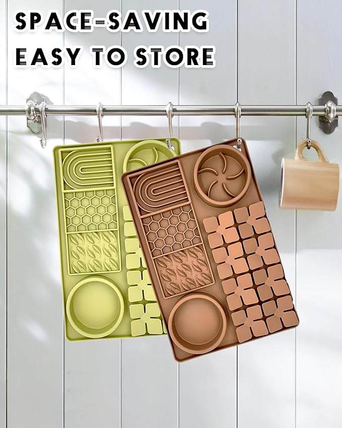 4-in-1 Silicone Snuffle Mat for Dogs, Dog Slow Feeder Bowl & Lick Mat with Suction Cups, Dog Puzzle Feeder Toy Sniff Mat for Smell Training Slow Eating Keeping Busy, Brown