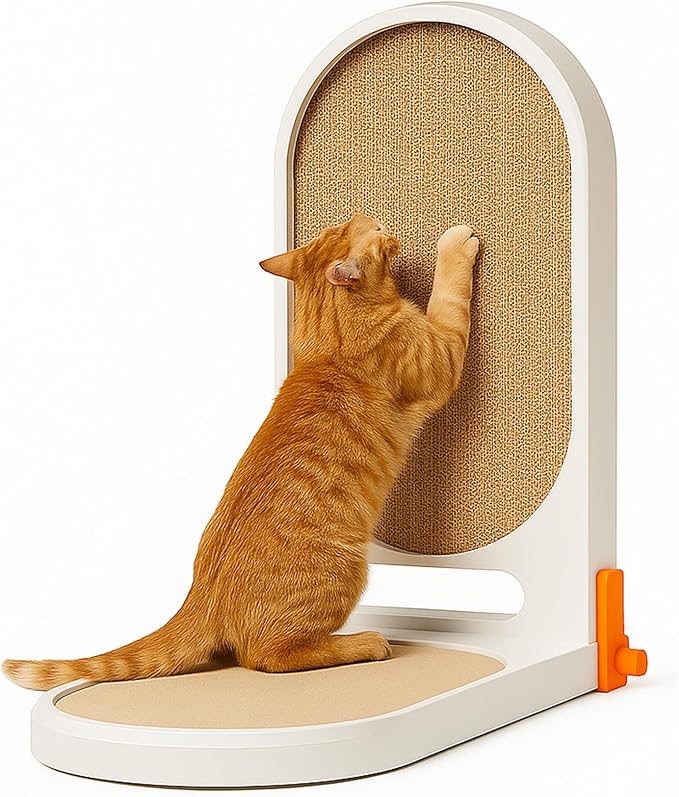 Extra Large 45" L Shaped Cat Scratcher with Ball Toy, Cat Scratch Pad for Indoor Cats, Durable Cardboard Cat Scratching Board & Couch Furniture Protector, Modern Cat Scratching Post for Cats